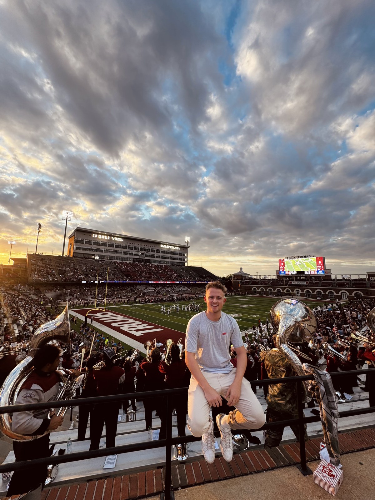 David at a college football game during his exchange semester in the USA